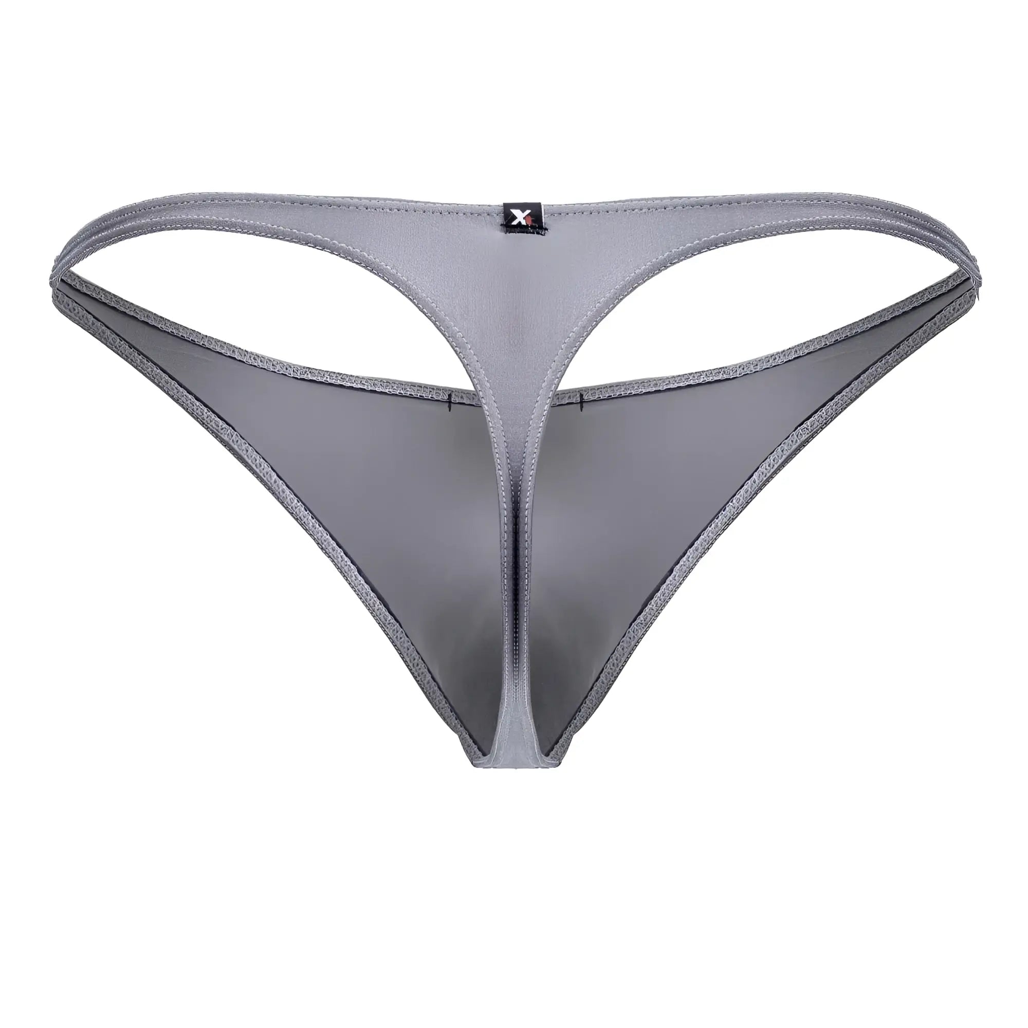 Gray xtremen 91232 microfiber thong with sleek minimalist design and smooth fabric finish shown from the back side