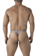 Back side of gray xtremen 91232 microfiber thong with form fitting design and subtle logo on the backband