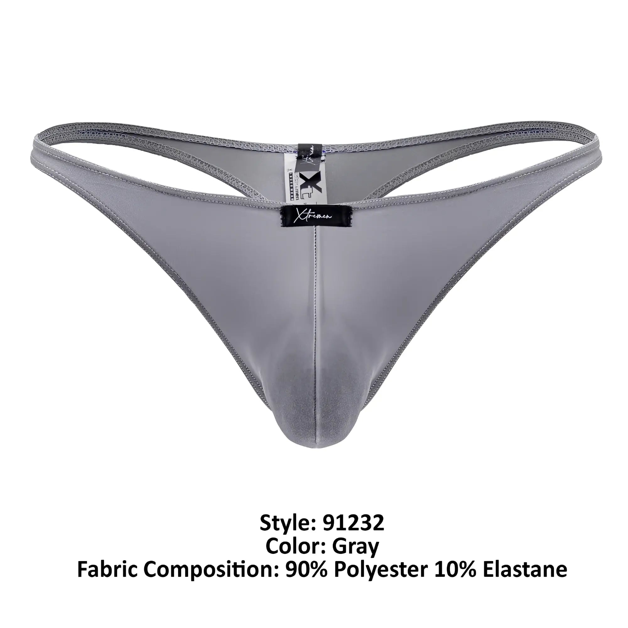 Gray xtremen 91232 microfiber thong for men made of smooth stretchy polyester and elastane blend front view