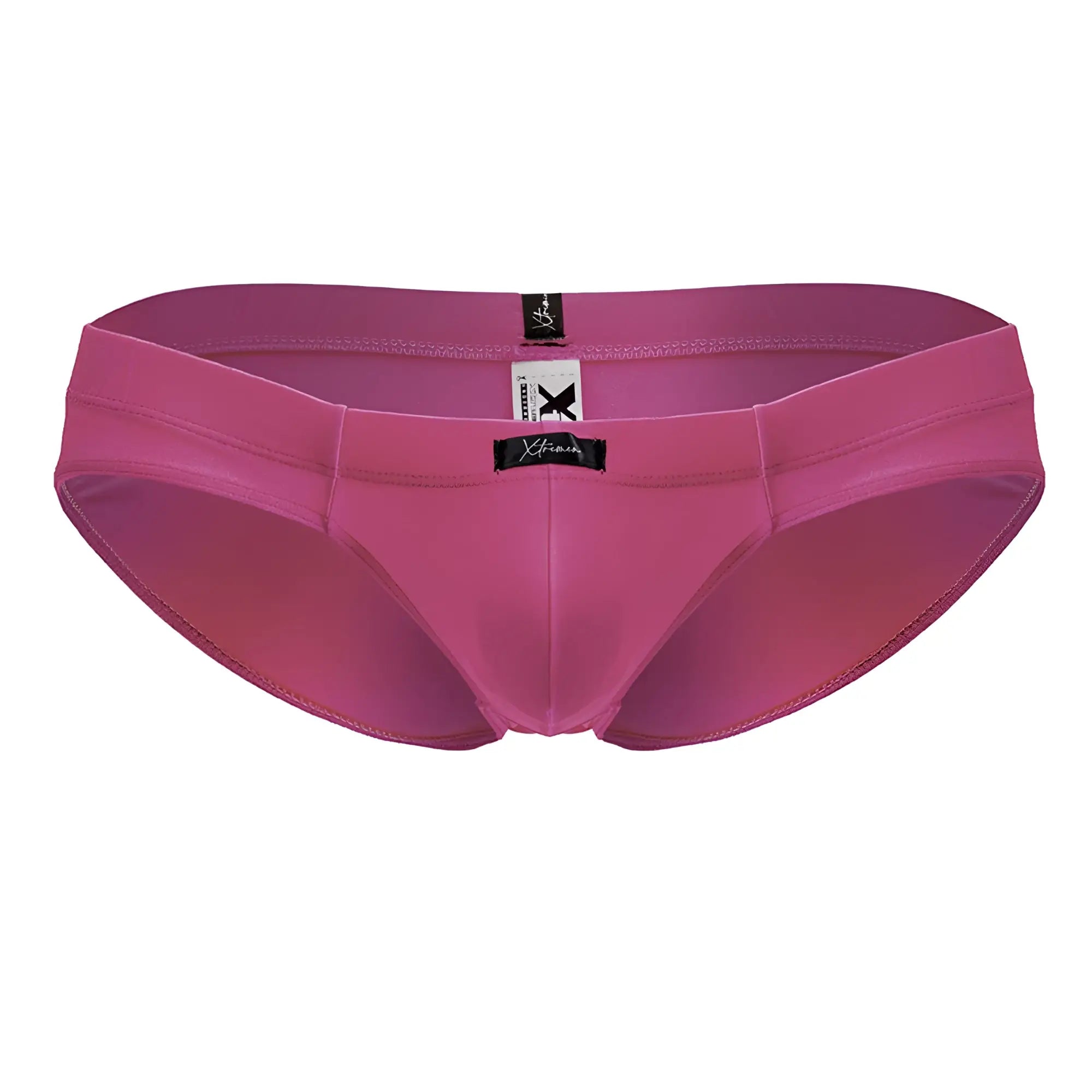 A sleek fuchsia xtremen 91233 microfiber brief for men with smooth form-fitting fabric and subtle stitching details