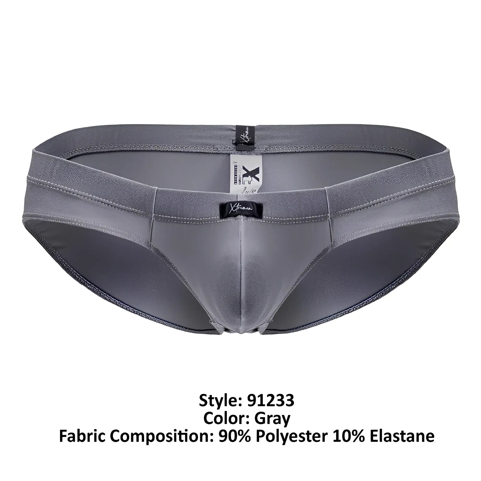 Gray Xtremen 91233 microfiber briefs made of 90% polyester 10% elastane with sleek design and black branded tags