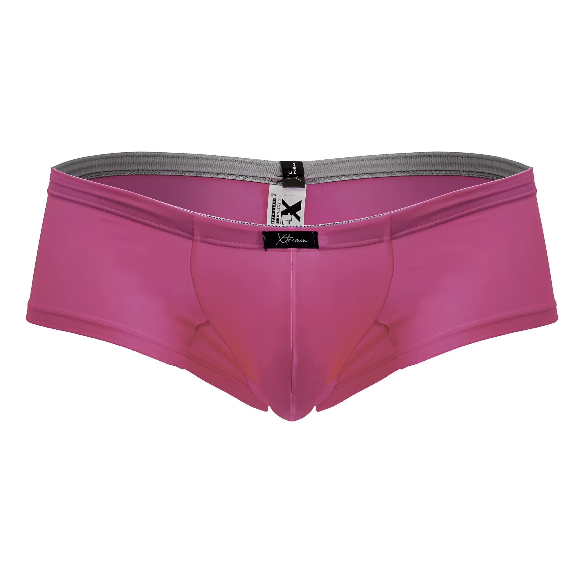 Pink xtrmn briefs in fuchsia with gray waistband made of smooth microfiber fabric for comfortable wear