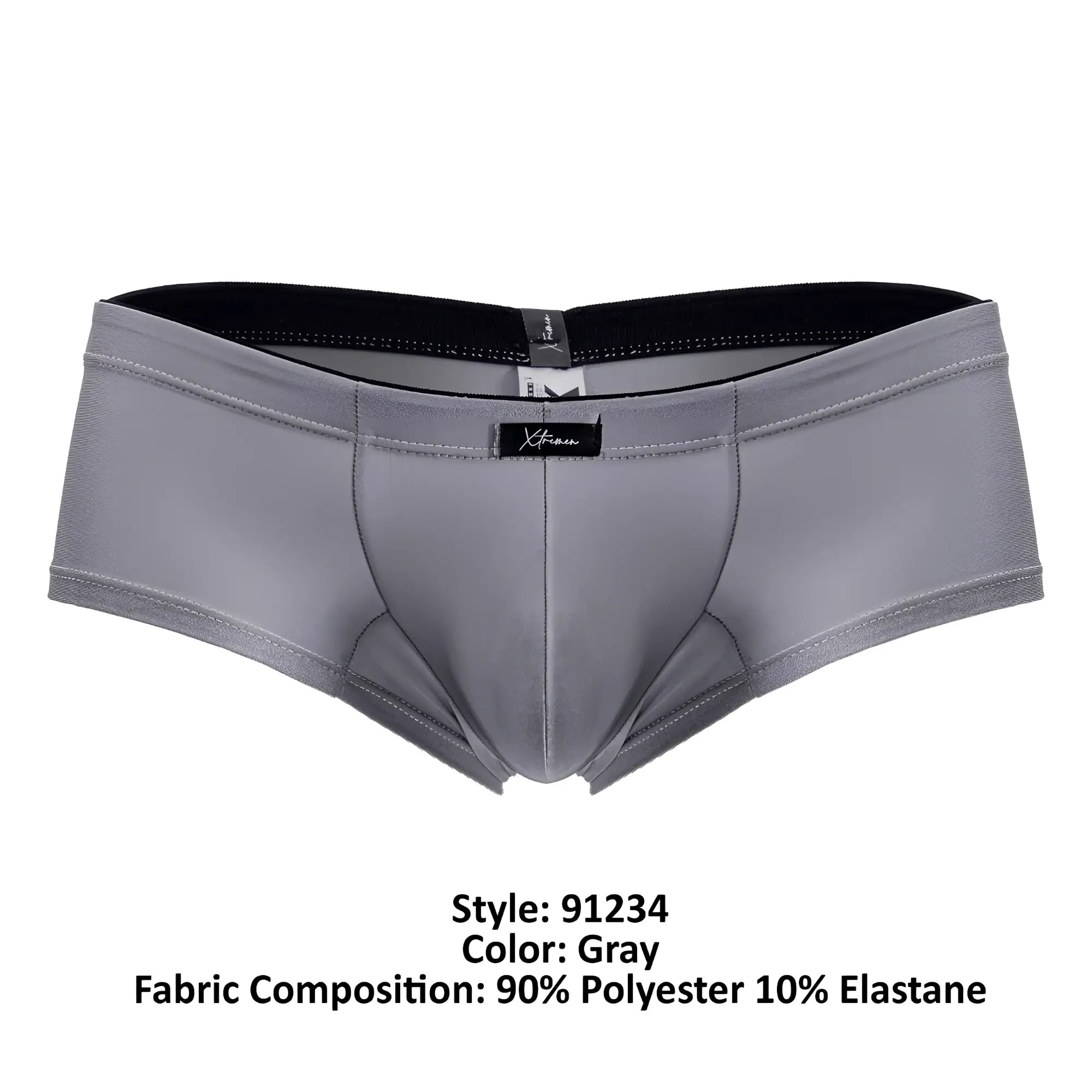 Xtremen 91234 microfiber gray men’s briefs with black elastic waistband and subtle stitching details