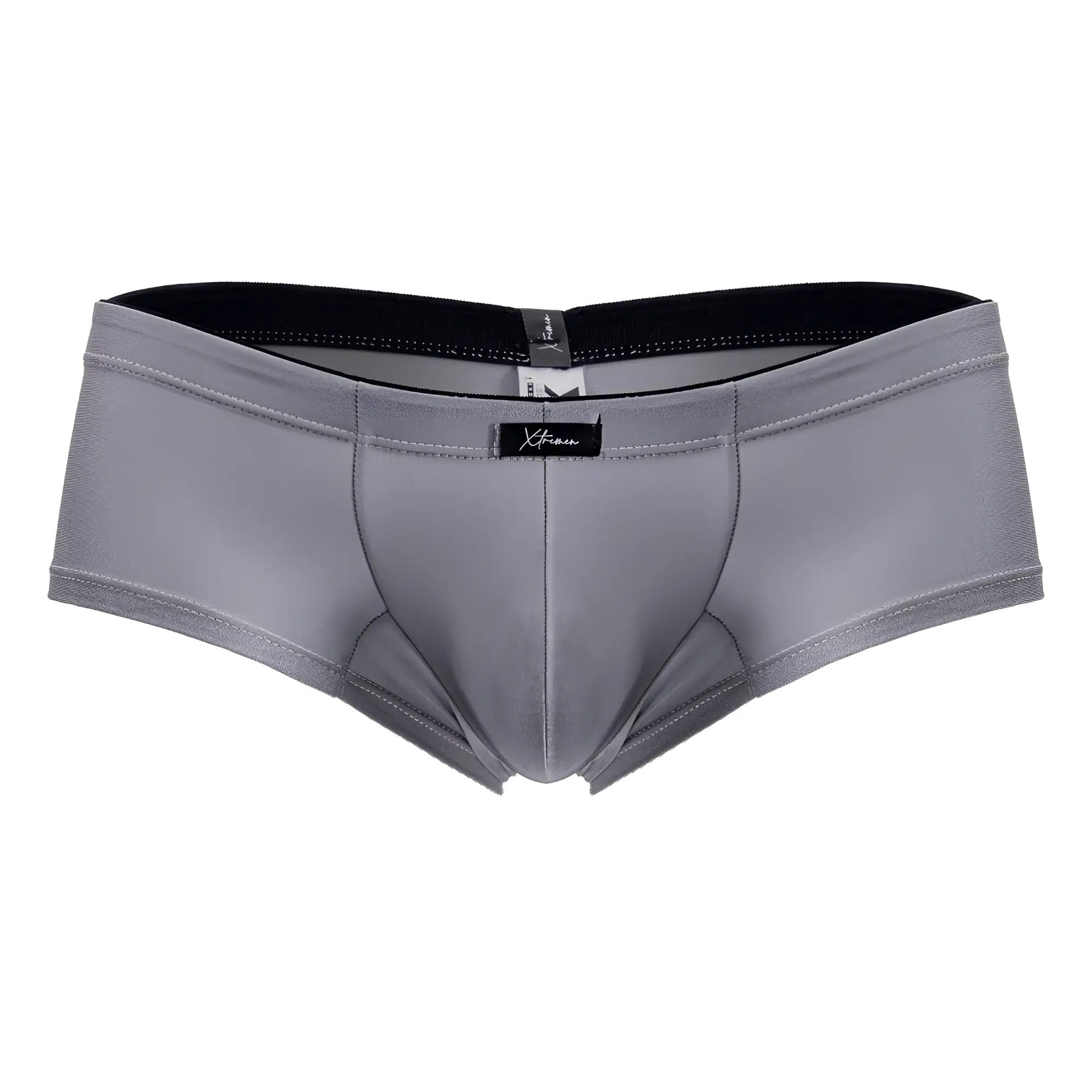 Gray xtremen 91234 microfiber trunks with black waistband and subtle stitching details for men