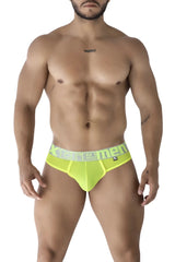 Xtremen 91235 neon green microfiber men’s briefs with bright neon yellow color and gray xtremen logo waistband