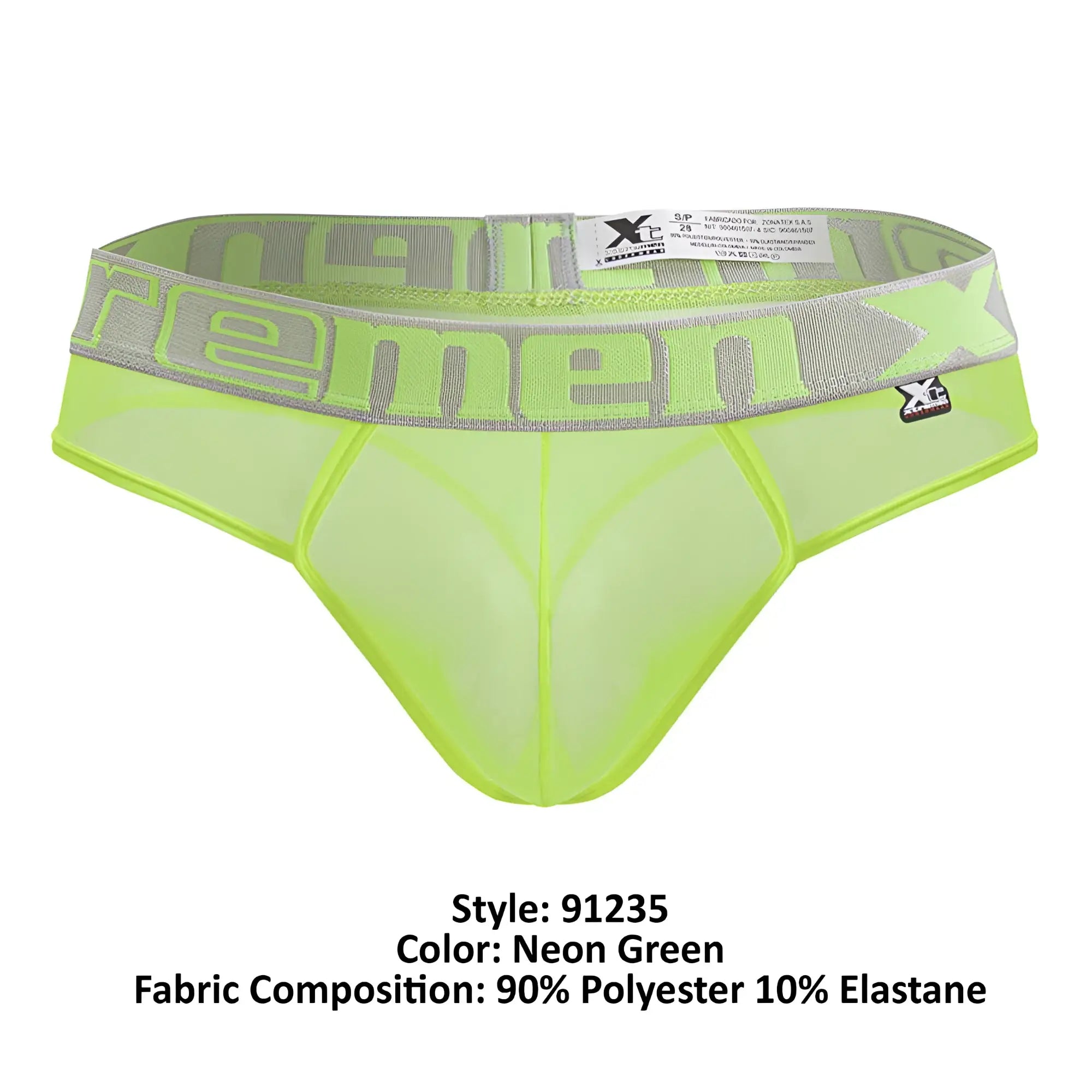 Neon green neon green mesh briefs with gray xc logo elastic waistband microfiber thongs by Xtremen 91235