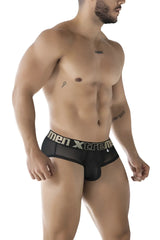 Xtremen 91236 black microfiber briefs for men with mesh waistband featuring white and gold xtreme logo