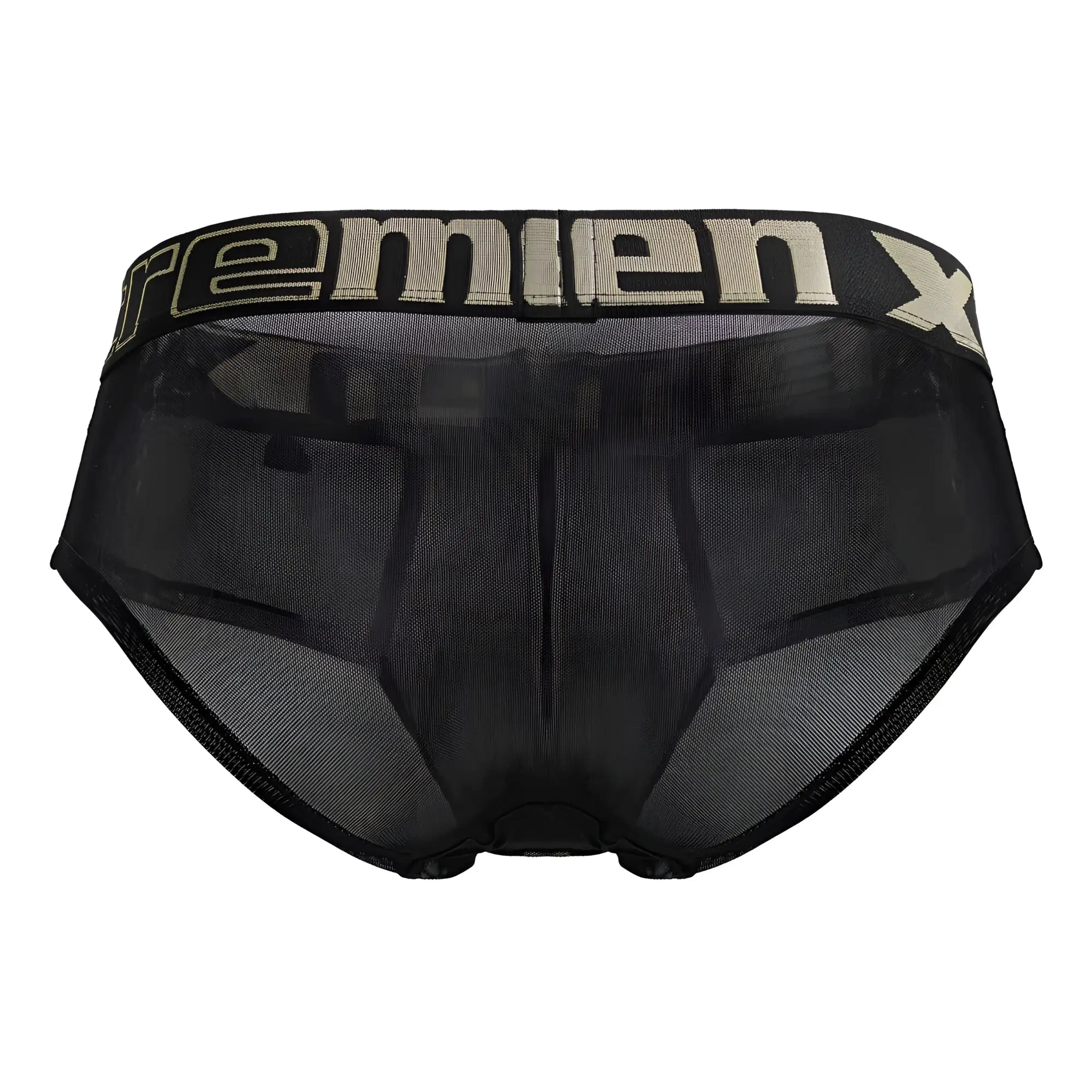 Black xtremen 91236 microfiber briefs with mesh fabric and contrasting beige remien x logo waistband for men
