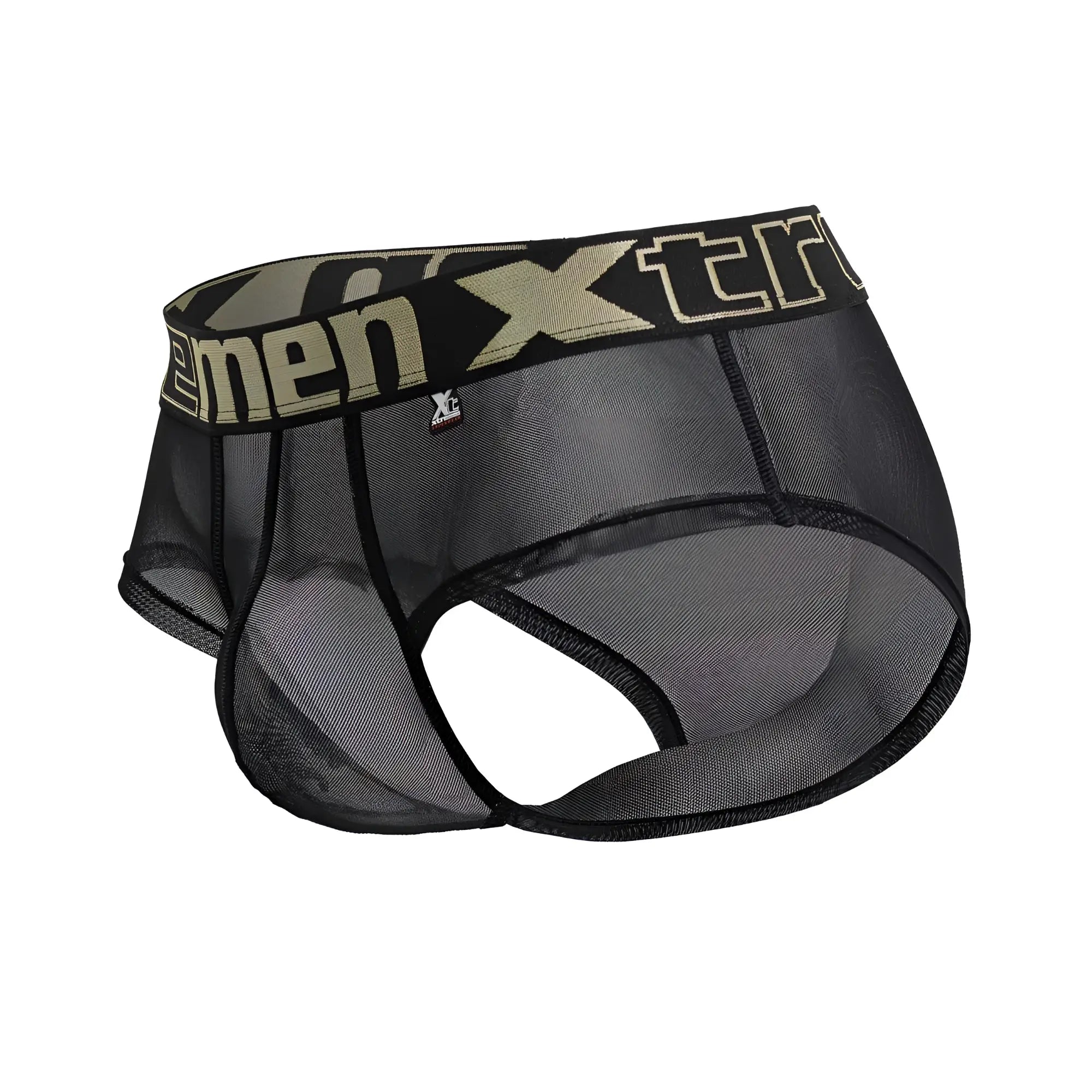 Black mesh xtremen 91236 microfiber briefs with olive green and black waistband featuring xtreme logo