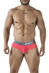 Bright pink fuchsia microfiber men’s briefs with a black and white xtremen waistband and brand logo