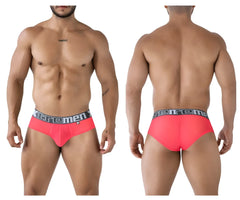 Bright pink fuchsia xtremen 91236 microfiber men’s briefs with a gray waistband and black xtrememen logo