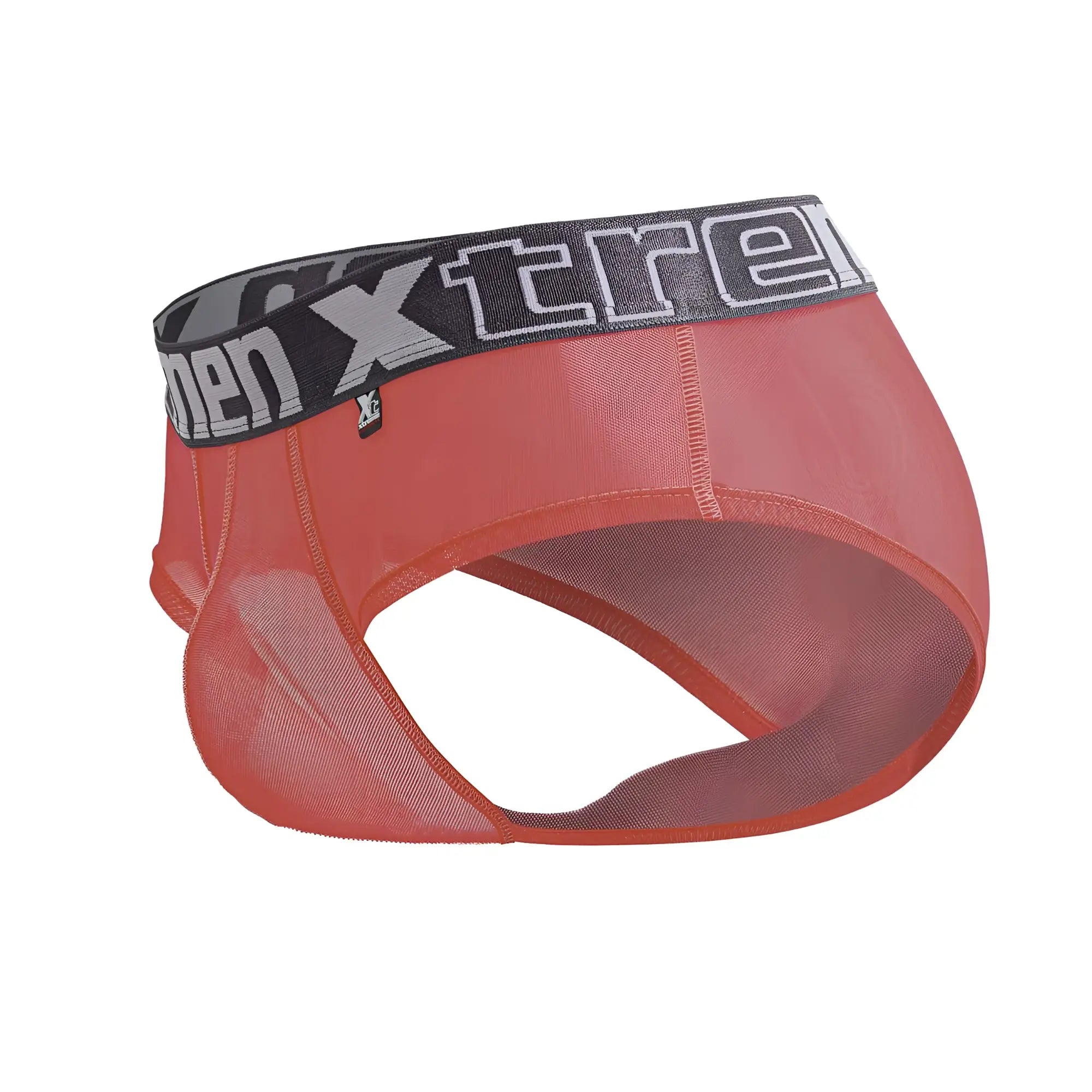 Xtremen 91236 fuchsia red mesh microfiber men’s briefs with black gray xtreme logo elastic waistband
