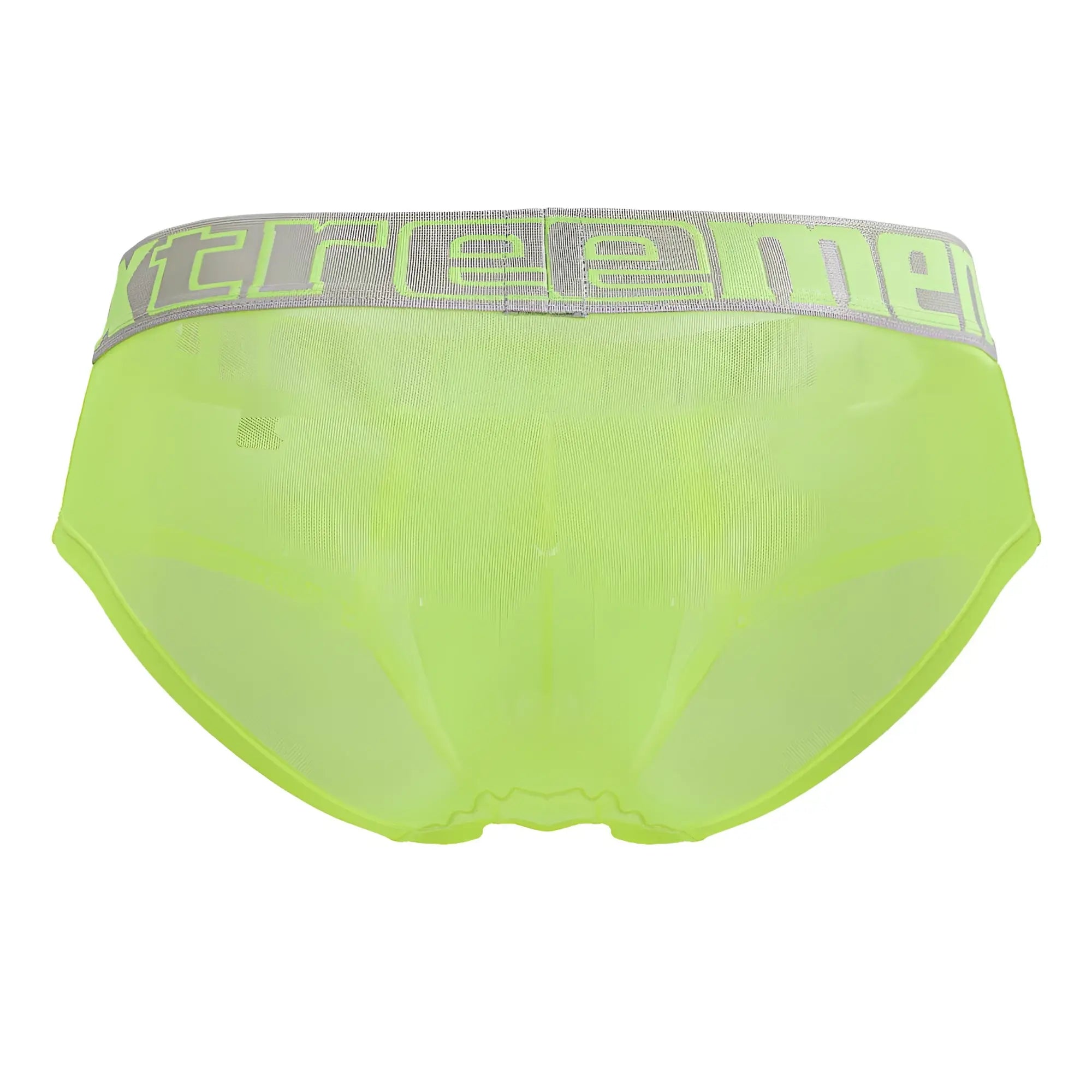 Xtremen 91236 microfiber briefs in neon green mesh with gray waistband and neon green xtreme logo lettering