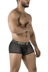 Xtremen 91237 black sheer men’s microfiber boxer briefs with a contrasting white and black logo band