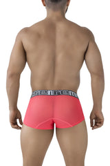 Bright pink sheer microfiber boxer briefs with black and gray elastic waistband branded trenreme xtremen 91237 trunks