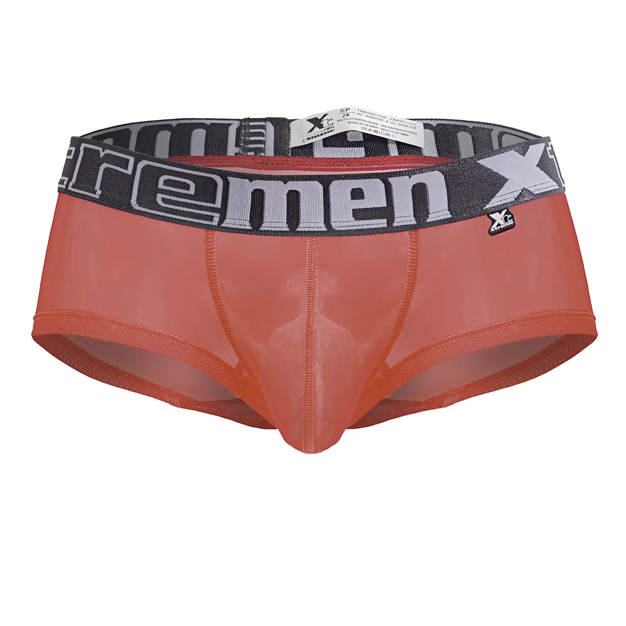 Xtremen 91237 microfiber trunks in fuchsia translucent orange with black and gray elastic waistband featuring xtremen logo