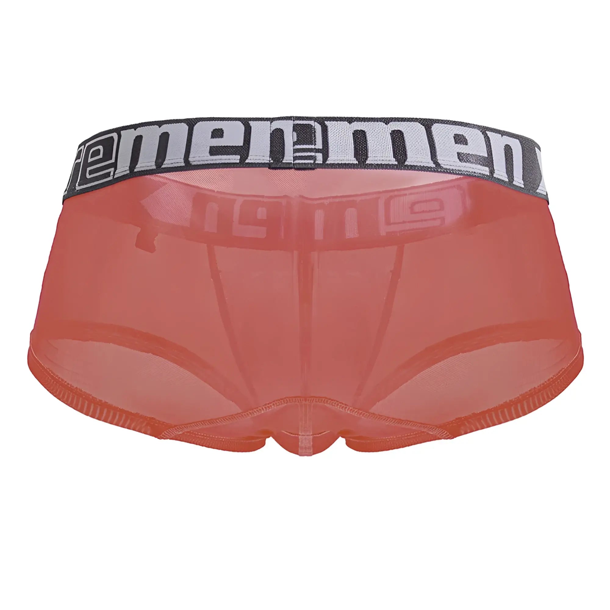 Transparent coral-colored xtremen 91237 microfiber trunks for men with black and gray emen logo waistband