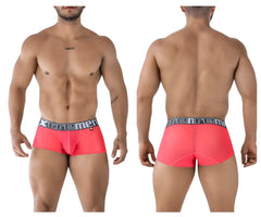 Vibrant coral-colored xtremen 91237 microfiber men’s briefs with black waistband and white logo