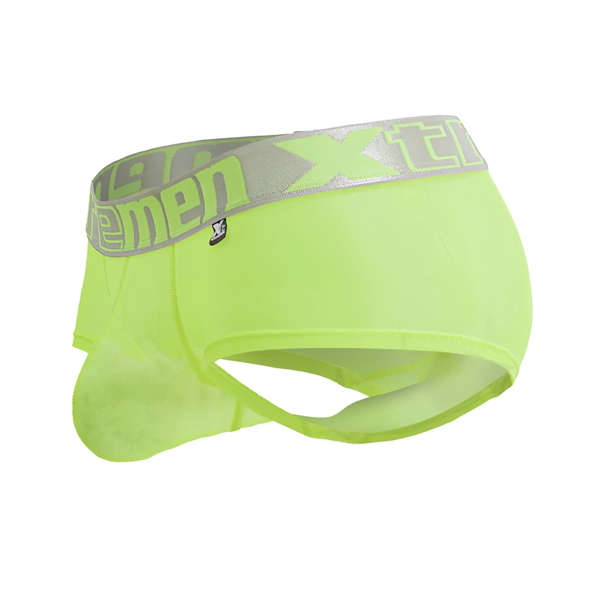 Xtremen 91237 microfiber trunks in neon green with gray elastic waistband and neon green xtreme logo for men