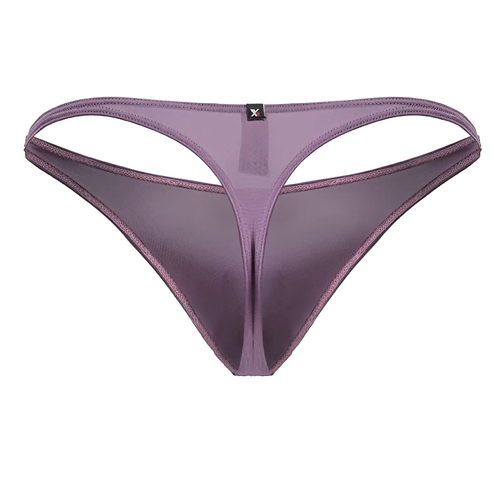 Xtremen 91238 microfiber thong in blackberry purple satin with thin supportive waistband and delicate edge stitching