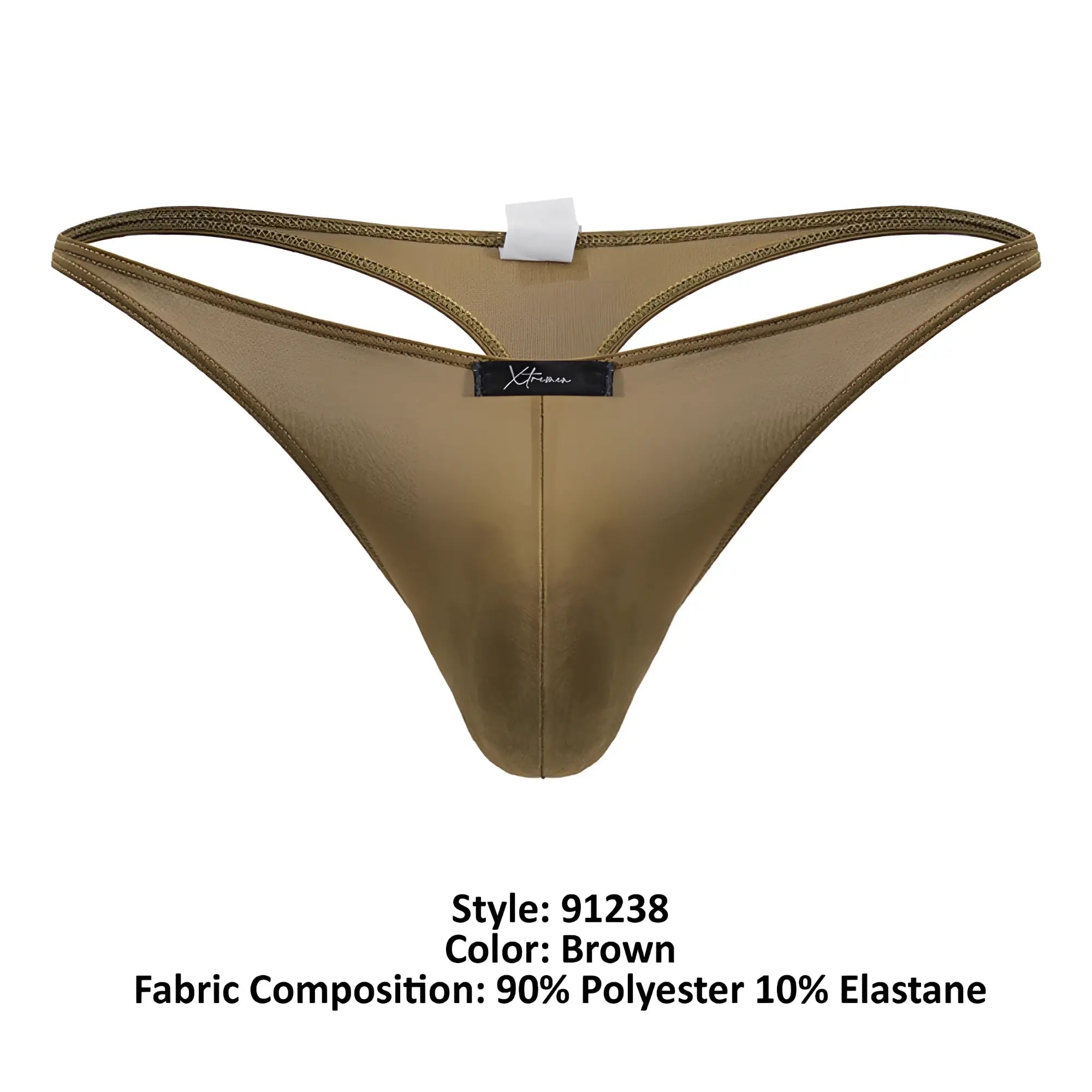 Brown xtremen 91238 thong made from smooth polyester elastane blend with sleek form fitting design visible from back side