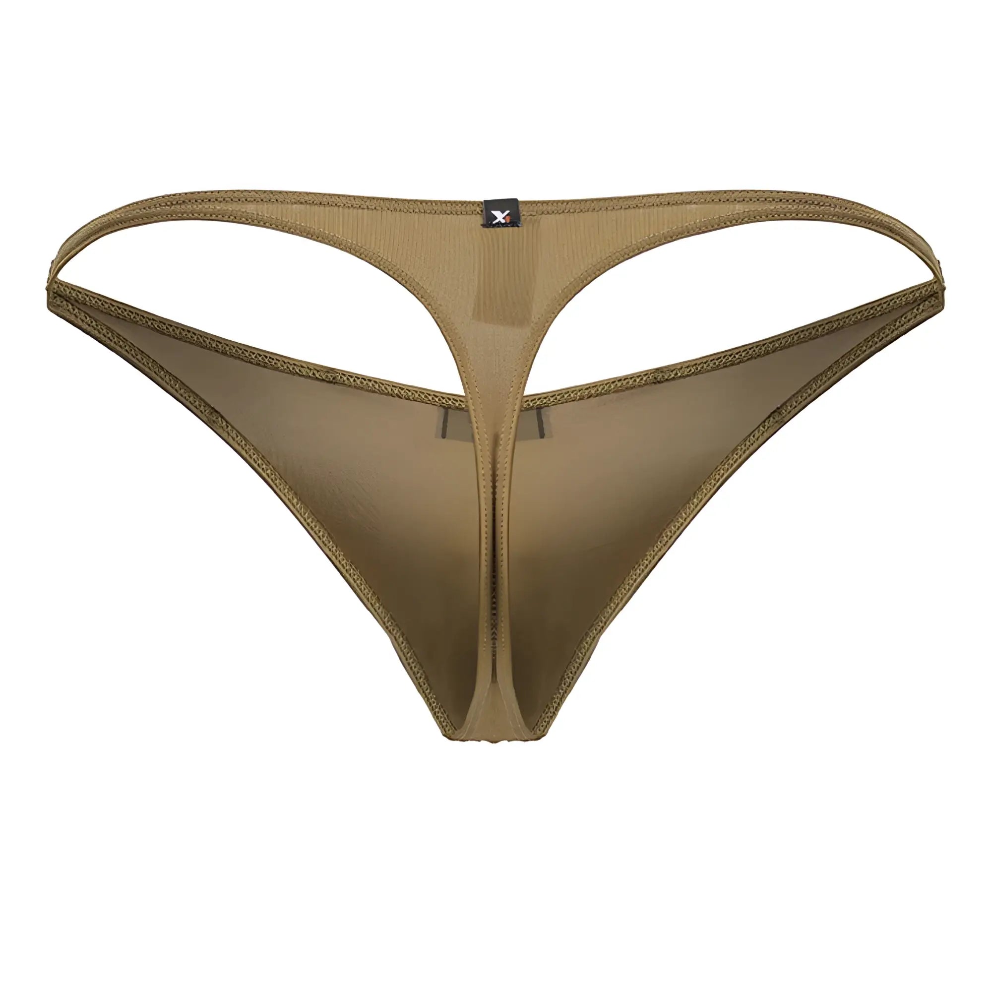 Tan microfiber ribbed thong with central zipper and reinforced stitching from xtremen 91238 in brown