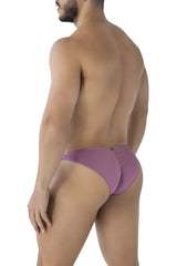 Purple men’s briefs xtremen 91239 microfiber bikini in blackberry color with smooth fabric and subtle back seam detail viewed from back