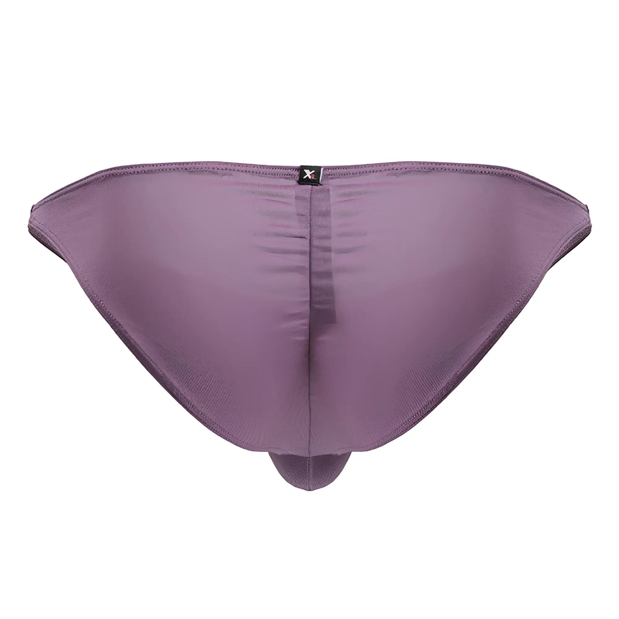 Purple satin briefs microfiber bikini blackberry color with central seam and small black logo on waistband