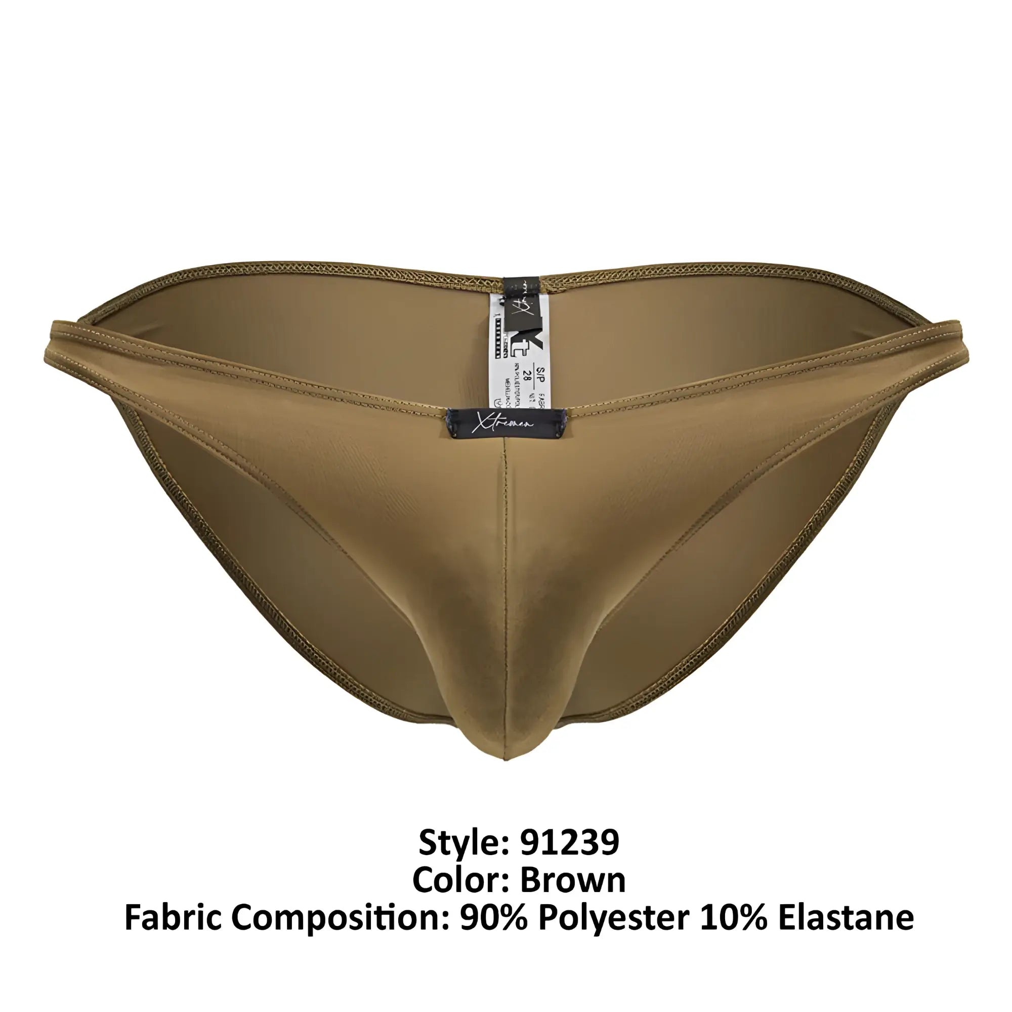 Brown xtremen 91239 microfiber bikini briefs made of 90% polyester and 10% elastane with smooth reinforced stitching