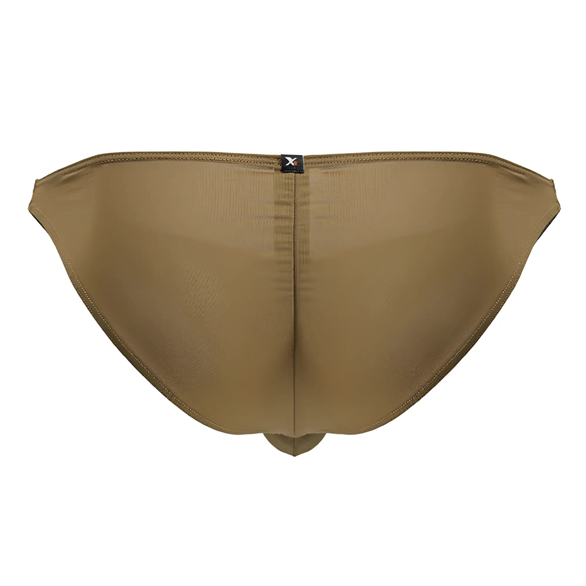 Tan microfiber bikini briefs xtremen 91239 with subtle textured fabric and small black brand tag on back side