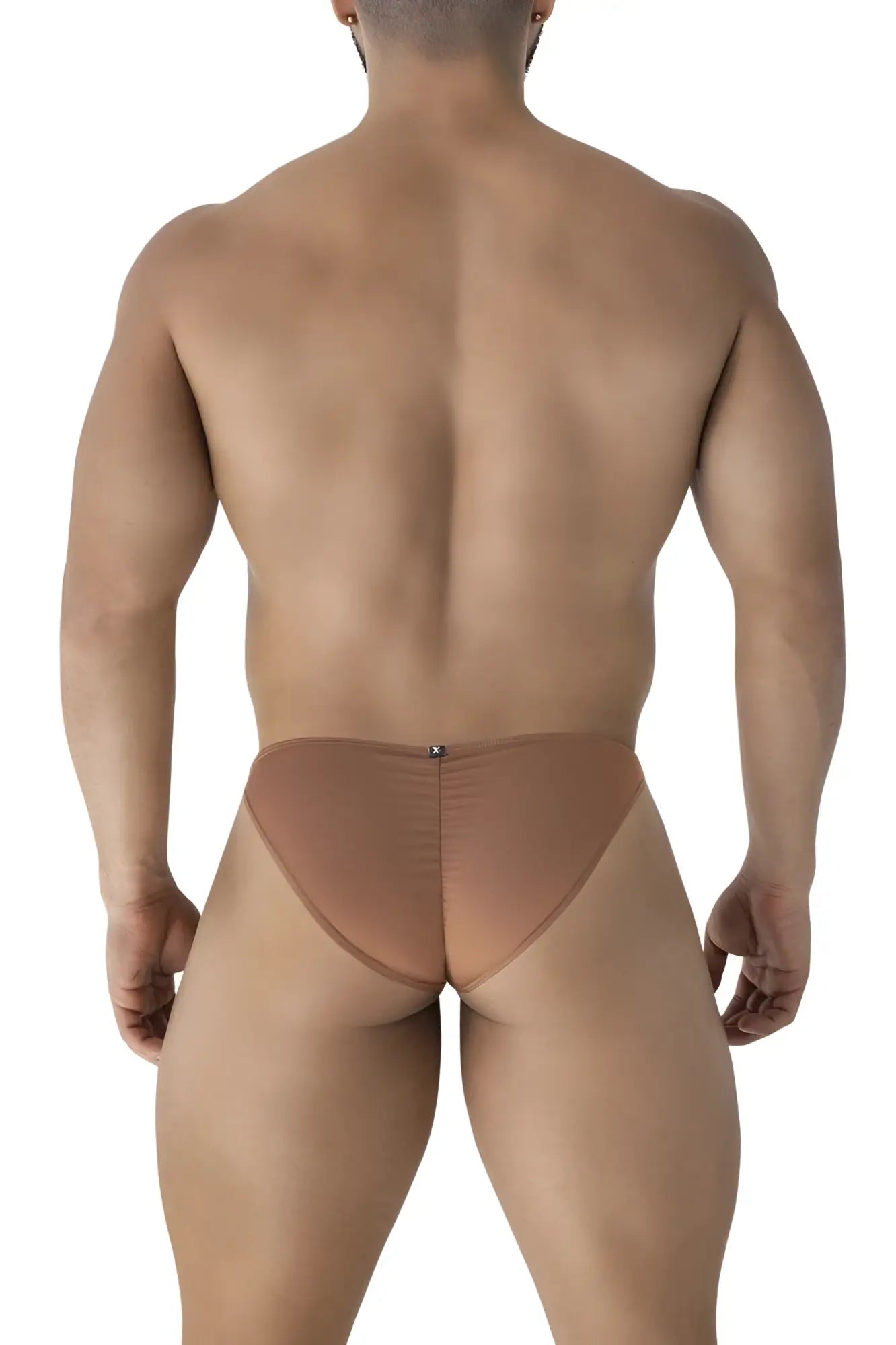 Back side of tan microfiber briefs xtremen 91239 with form-fitting design and subtle seam detail in brown color