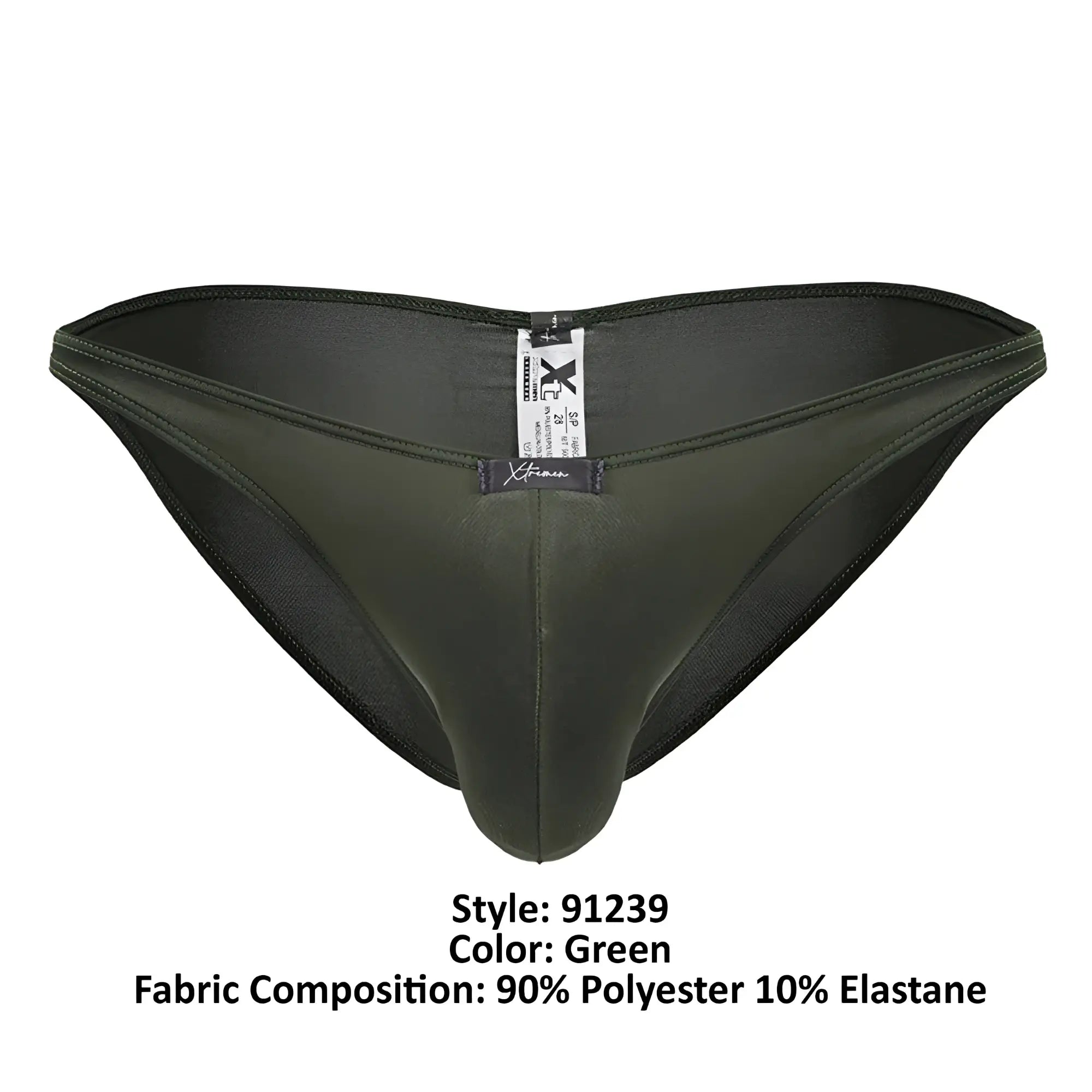 Dark green xtremen 91239 microfiber bikini men’s briefs made of 90 polyester 10 elastane with form fitting design