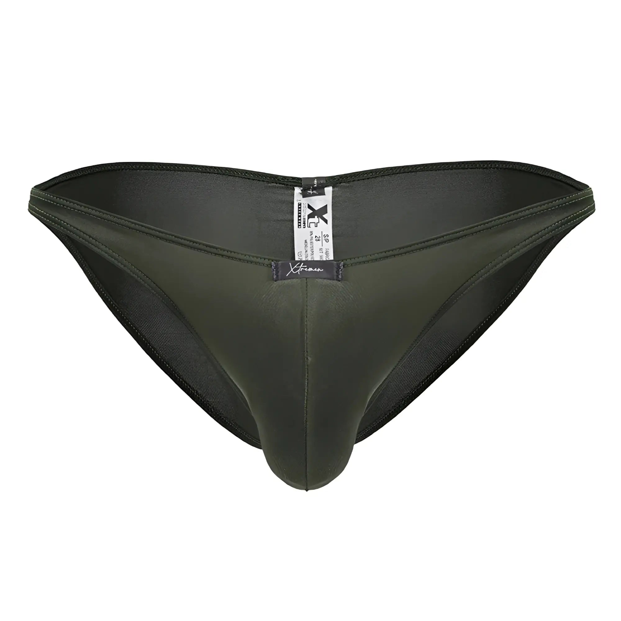 Dark olive green xtremen 91239 microfiber bikini briefs with sleek form fitting design and satin like finish