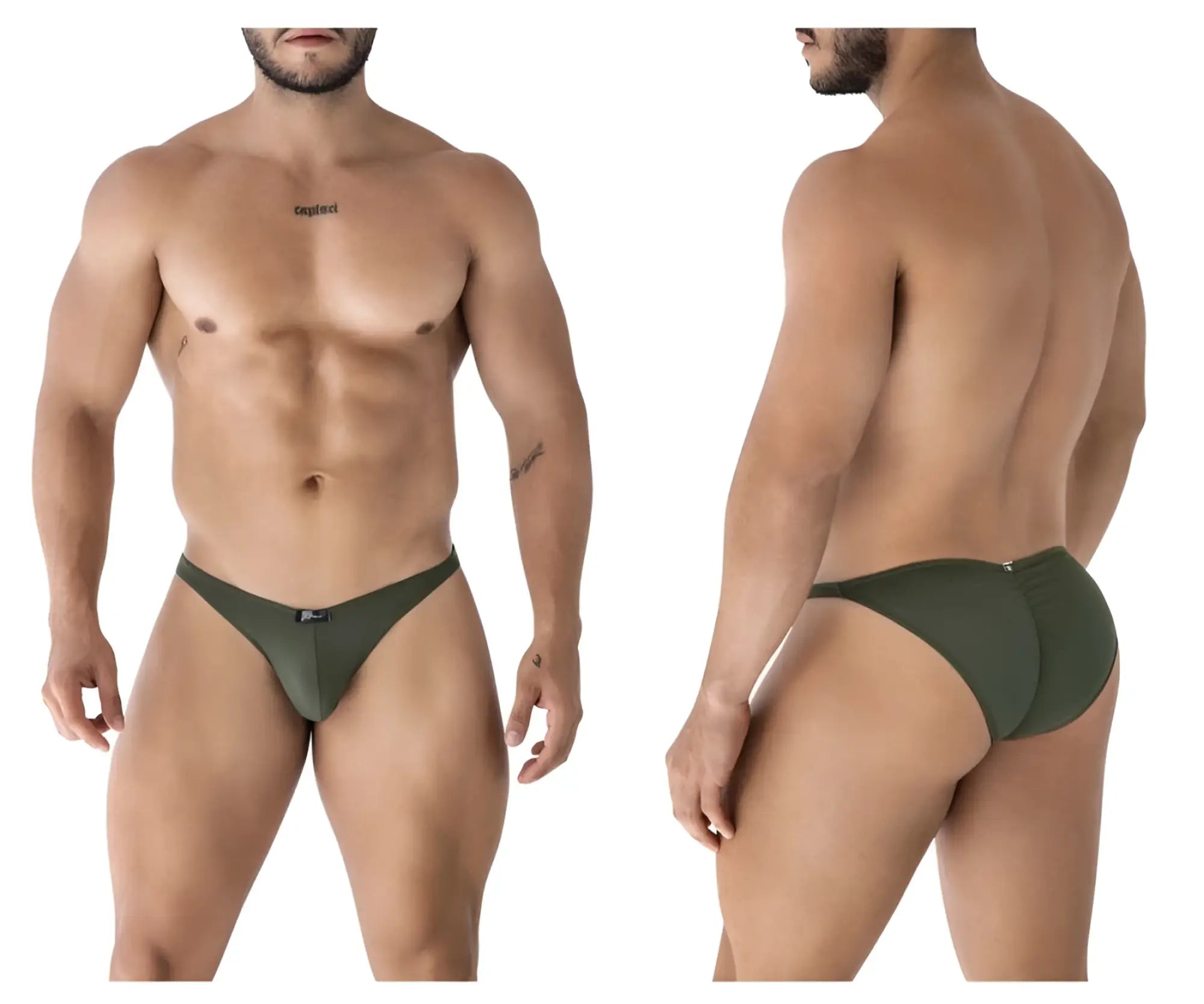 Olive green xtremen 91239 microfiber bikini briefs with sleek form-fitting design and subtle waistband branding