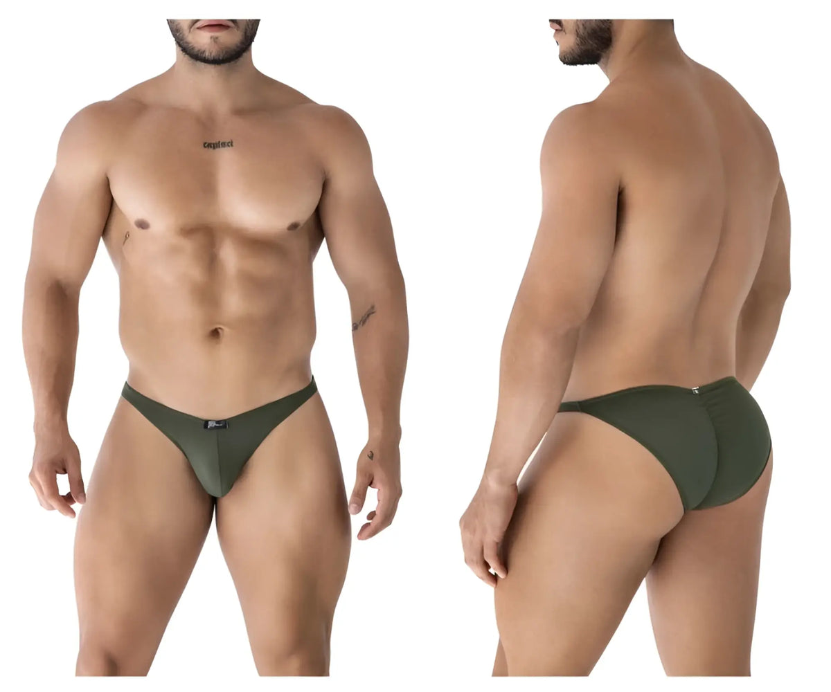 Olive green xtremen 91239 microfiber bikini briefs with sleek form-fitting design and subtle waistband branding