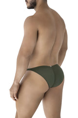 Olive green microfiber bikini briefs showing back side with subtle seam detail xtremen 91239 microfiber bikini color green