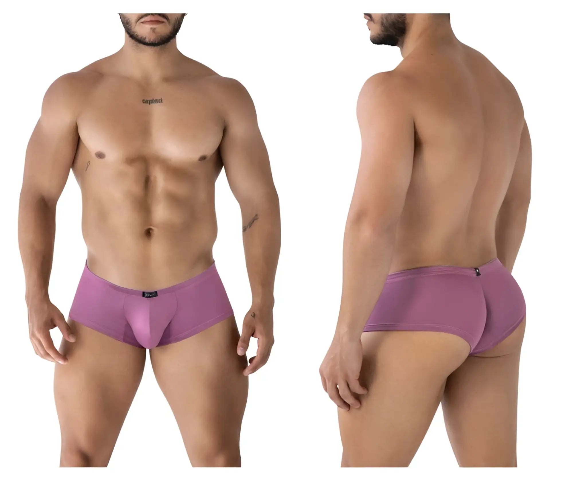 Purple xtremen 91240 microfiber trunks with smooth form fitting design and small brand tag at the waistband