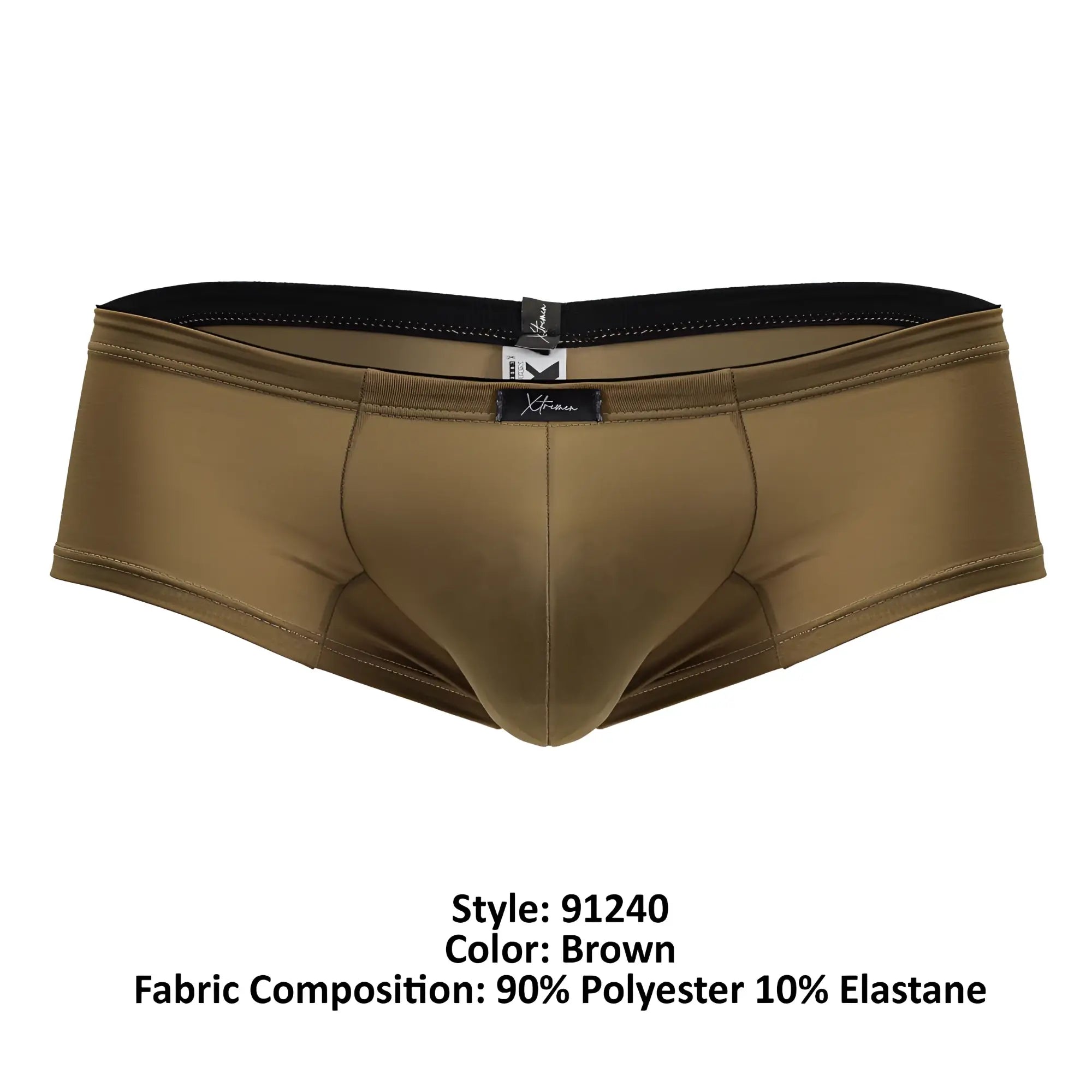 Brown xtremen 91240 microfiber trunks with black elastic waistband and subtle stitching details men’s briefs