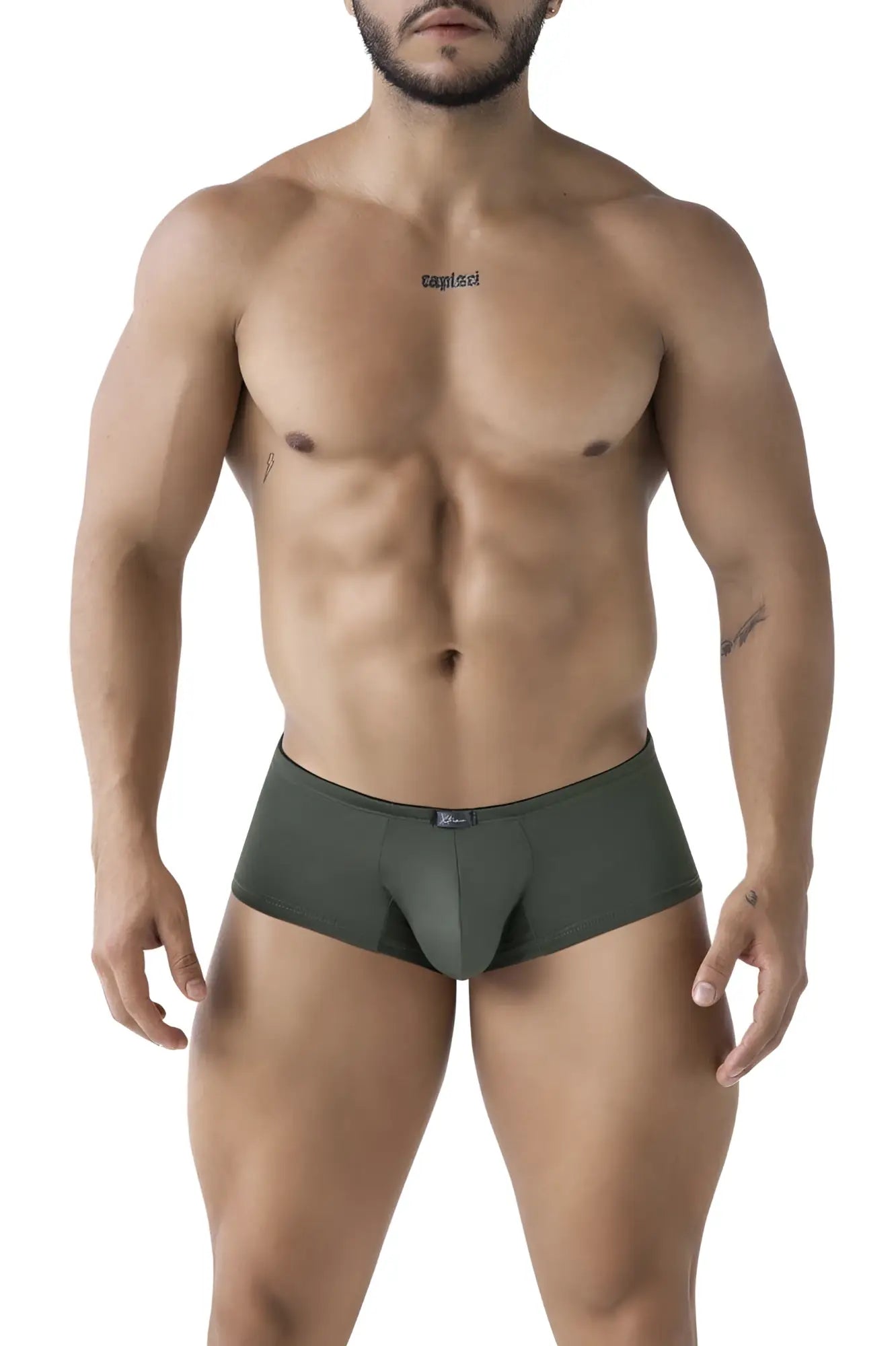 Dark olive green xtremen 91240 microfiber trunks with a sleek form-fitting design and subtle waistband logo for men