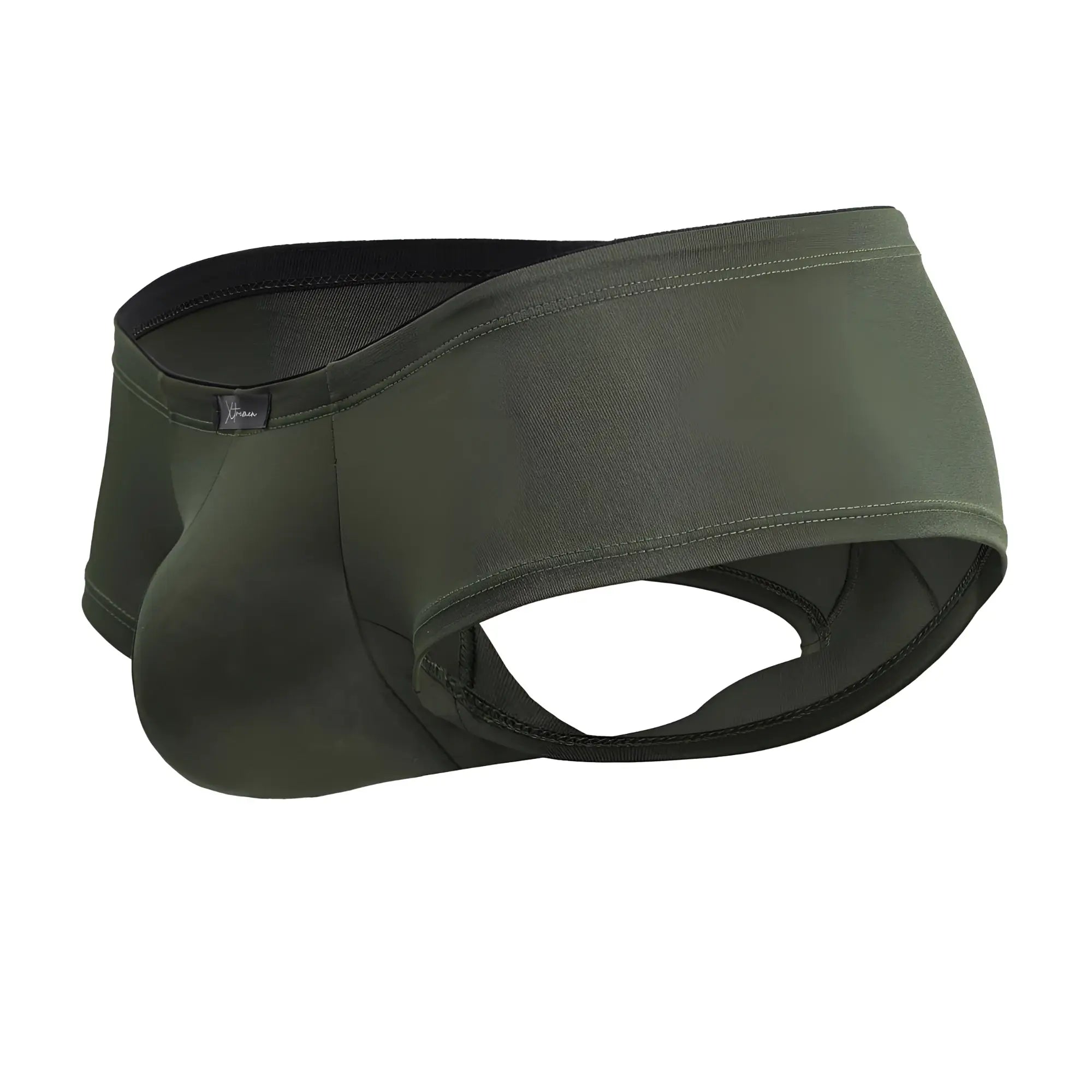 Olive green xtremen 91240 microfiber trunks for men with black trim and a sleek form-fitting design