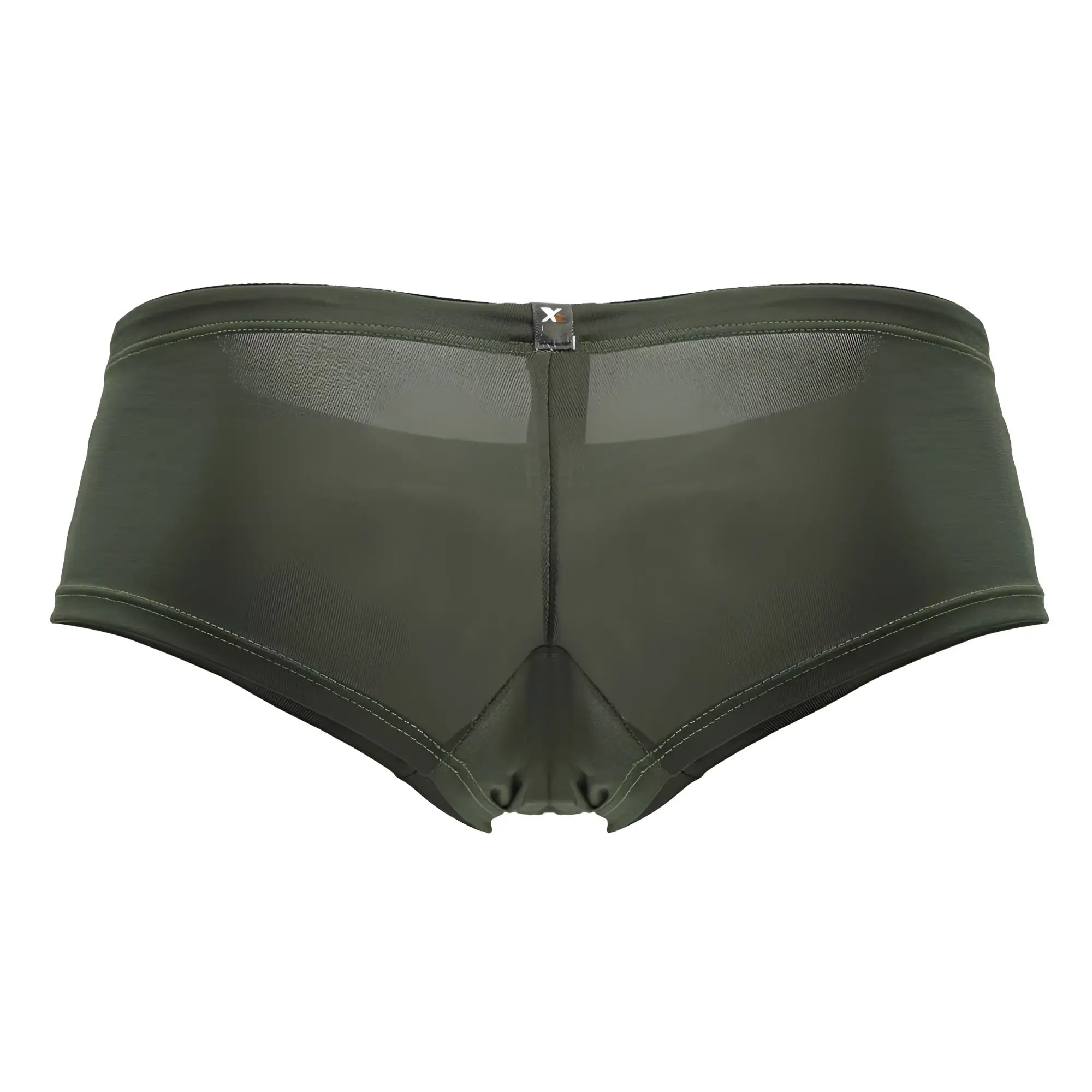 Olive green Xtremen 91240 microfiber trunks with mesh sides, solid front and back, and a black waistband tag