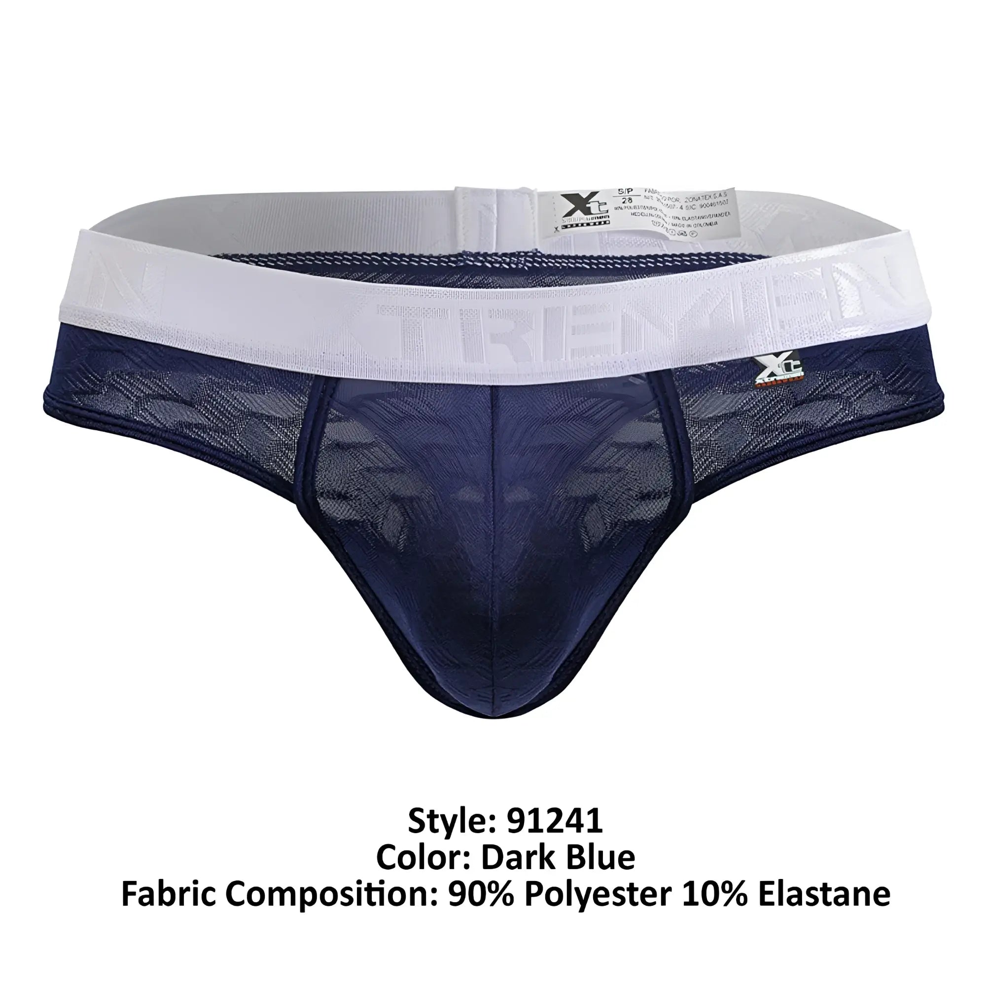Dark blue microfiber lace-trimmed men’s briefs with white tremein elastic waistband xtremen 91241 microfiber thongs