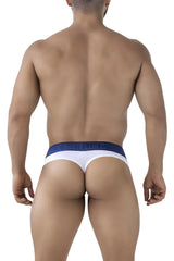 White microfiber thong with navy blue tiger waistband from xtremen 91241 microfiber thongs color white line