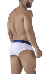 White xtremen 91242 microfiber briefs with navy blue waistband featuring the brand logo
