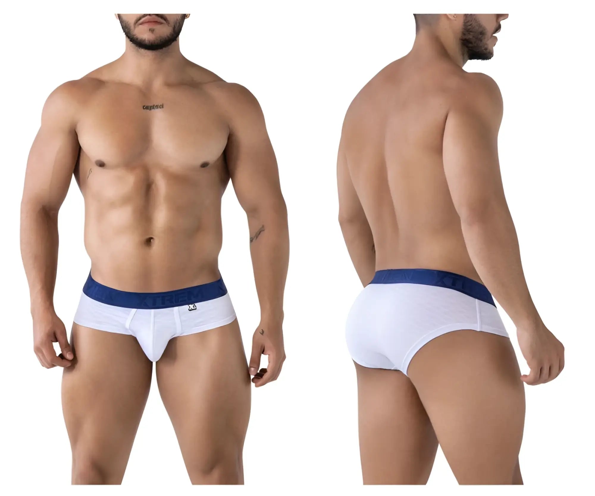 Xtremen 91242 microfiber white briefs with navy blue waistband and small front logo for comfortable daily wear