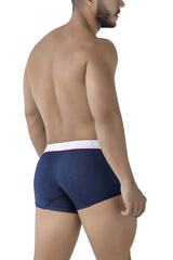 Navy blue Xtremen 91243 microfiber trunks with white waistband and thin red stripe detail in front view