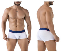 White xtremen 91243 microfiber trunks boxer briefs with navy waistband red trim and freedom brand name in white letters