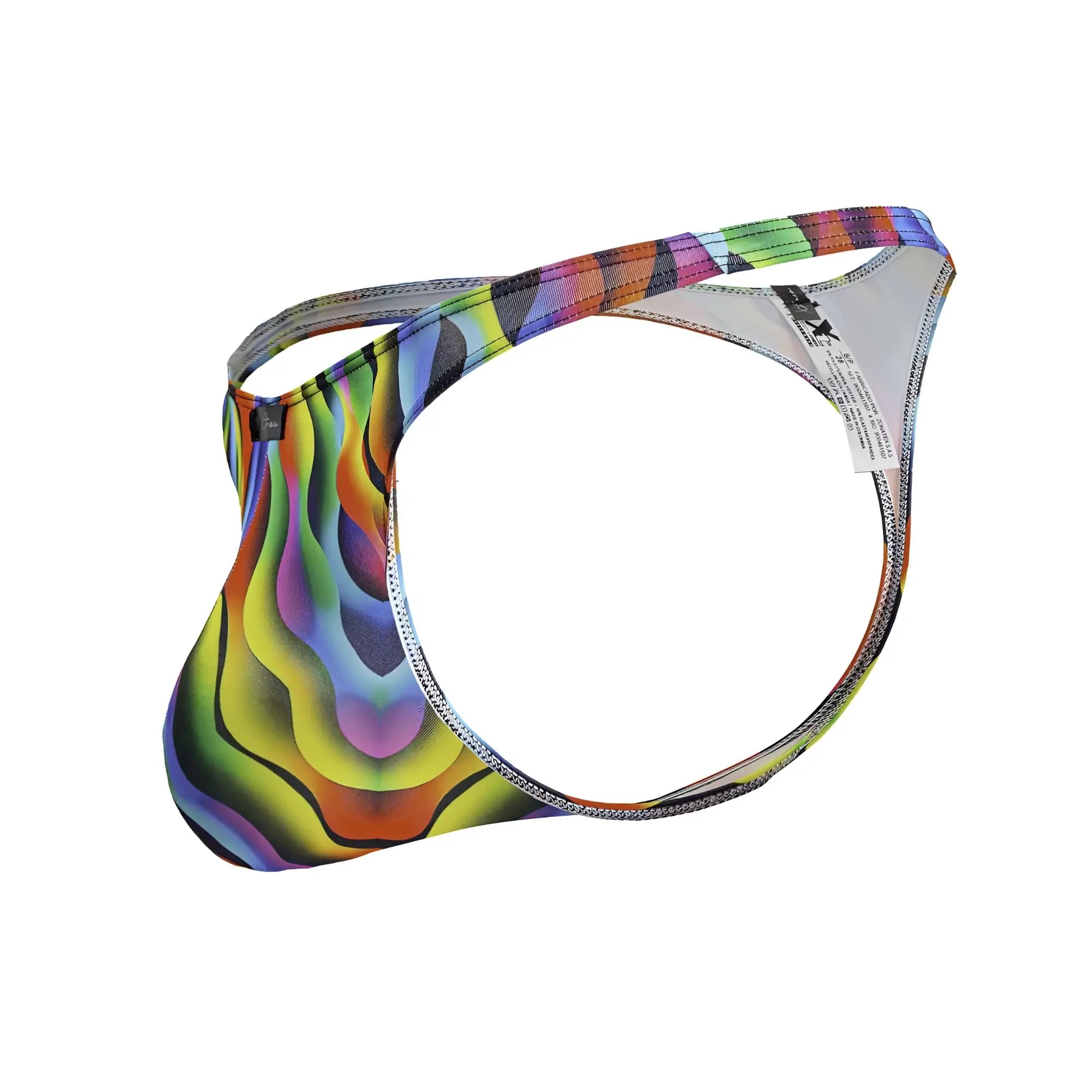 Vibrant rainbow wave patterned xtremen 91247 printed men’s thong in stretchy fabric with a sleek modern design
