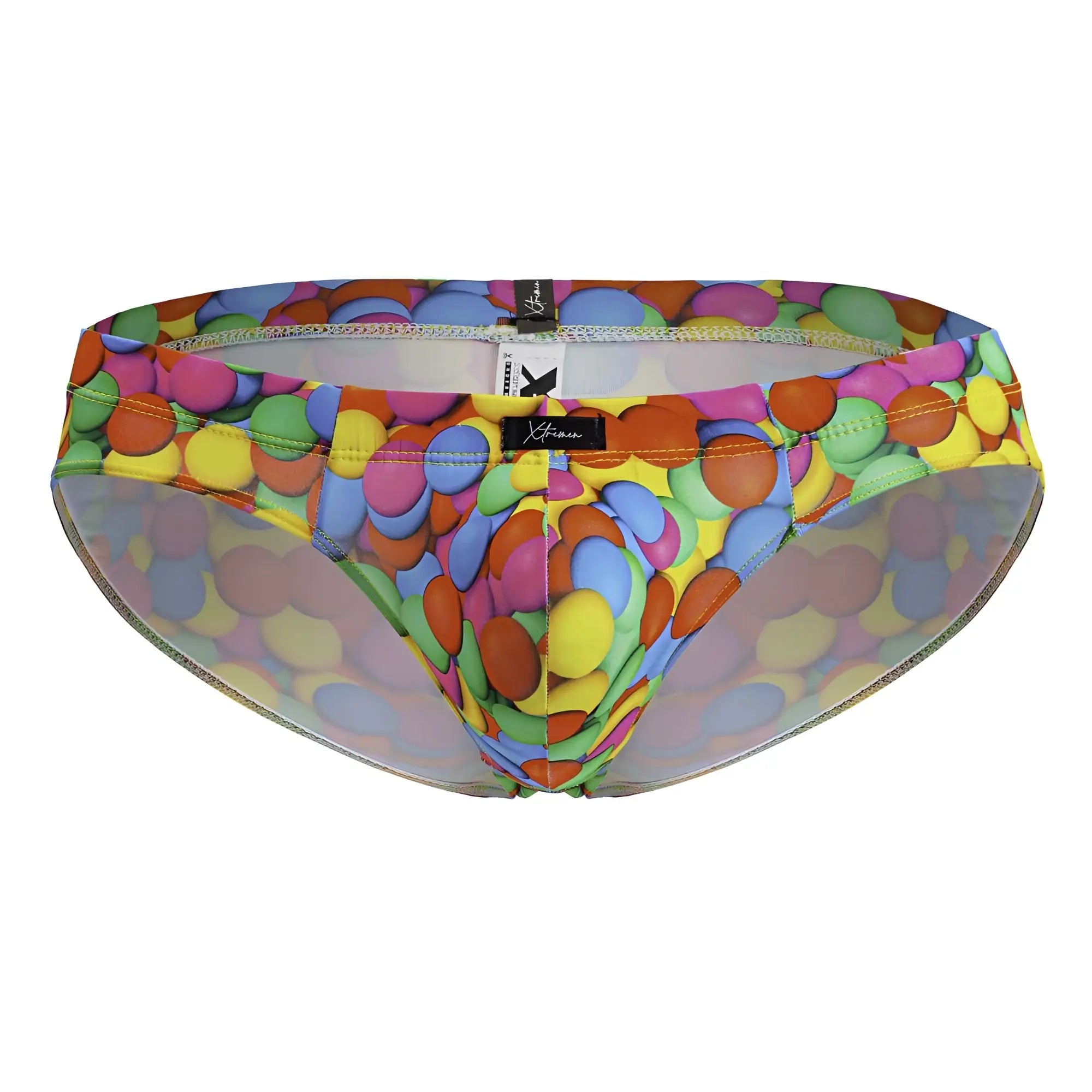 Xtremen 91248 printed briefs color bubbles with vibrant multicolored candy-themed overlapping circle pattern swim trunks
