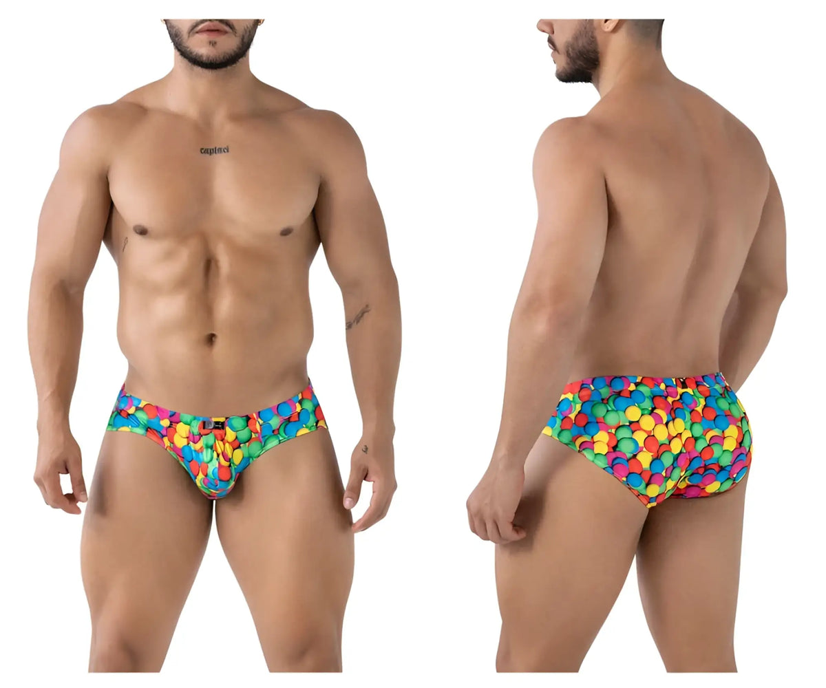 Xtremen 91248 printed briefs color bubbles vibrant multicolored swim trunks with playful overlapping rainbow circles pattern